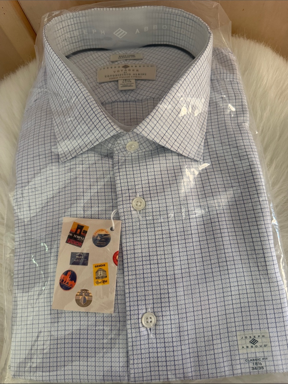 Joseph Abboud Voyager Cotonificio Albini White/ Blue Windowpane Dress Shirt